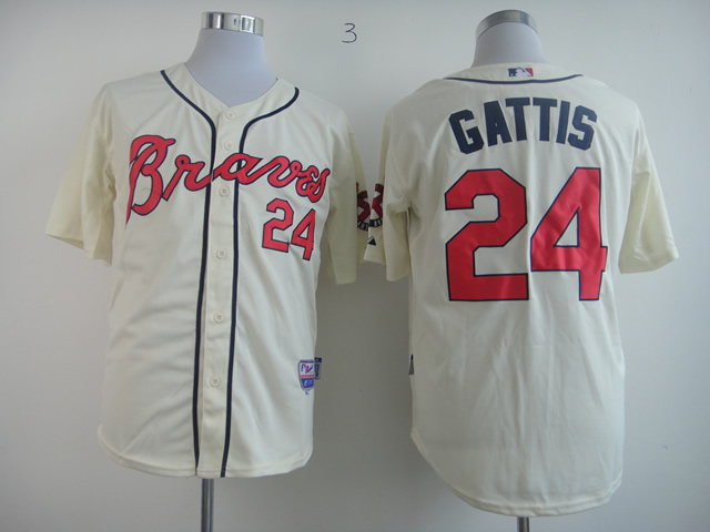 Men Atlanta Braves #24 Gattis Cream MLB Jerseys->atlanta braves->MLB Jersey
